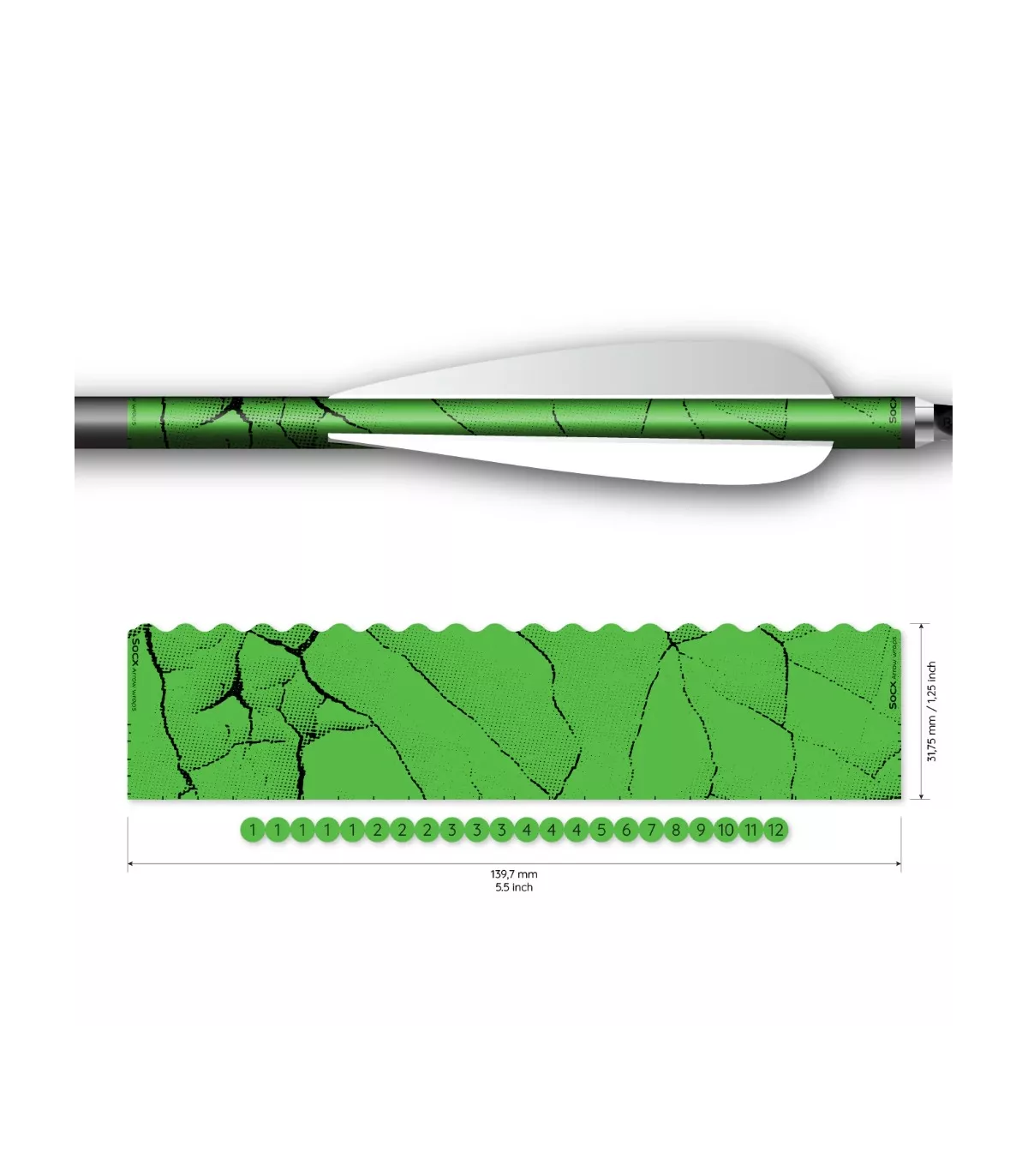 Sachet 13 Wrap Socx 6.0mm Couleur Fluo Fracture vert fluo